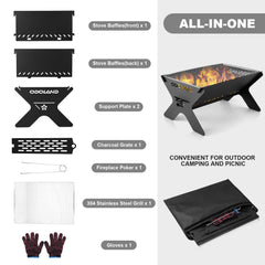 Odoland Portable Folding Charcoal Grill assembled with skewers