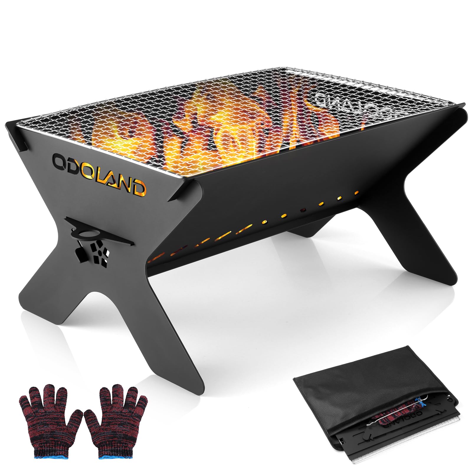 Odoland Portable Folding Charcoal Grill black model front view