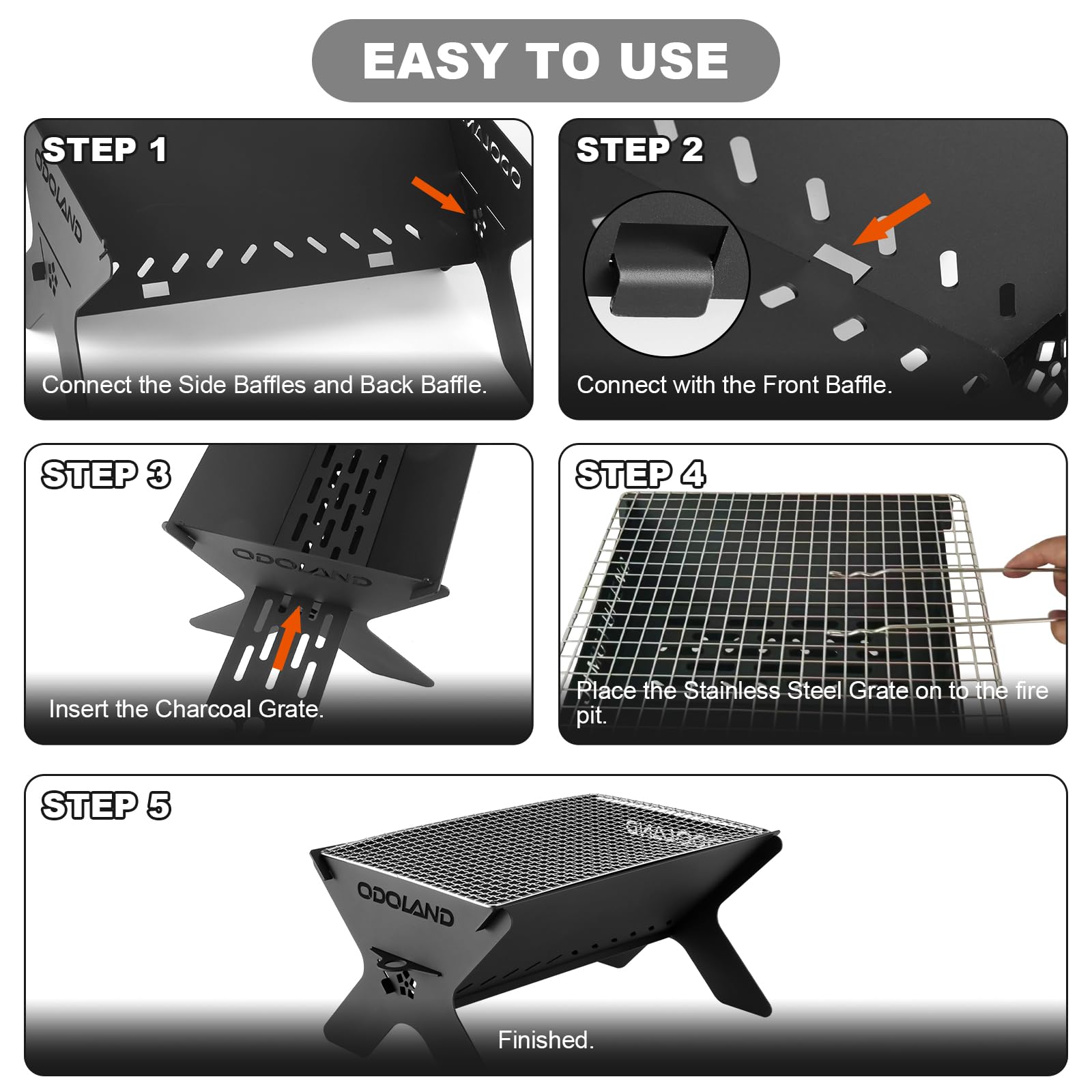 Odoland Portable Folding Charcoal Grill compact size with carrying case