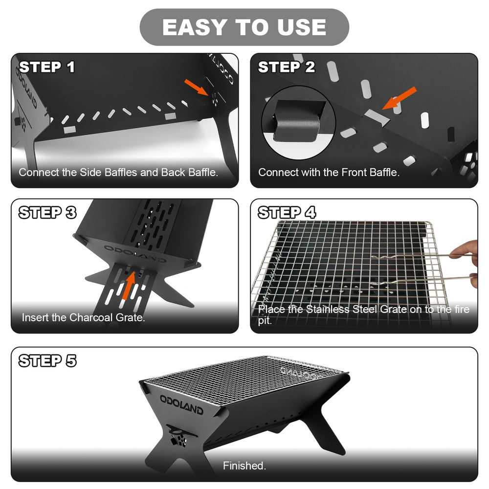 Odoland Portable Folding Charcoal Grill compact size with carrying case