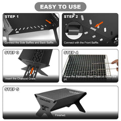 Odoland Portable Folding Charcoal Grill compact size with carrying case