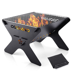 Odoland Portable Folding Charcoal Grill front view with stainless steel rack