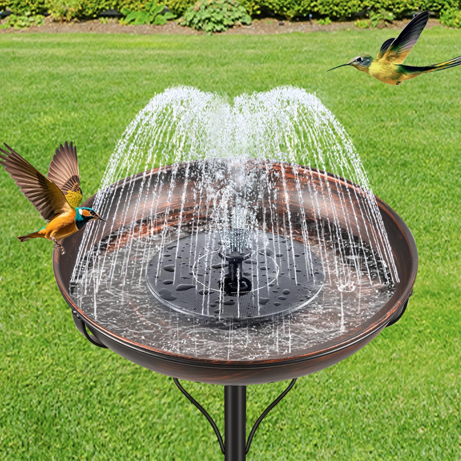 ODSNANIE vintage bronze bird bath with birds bathing