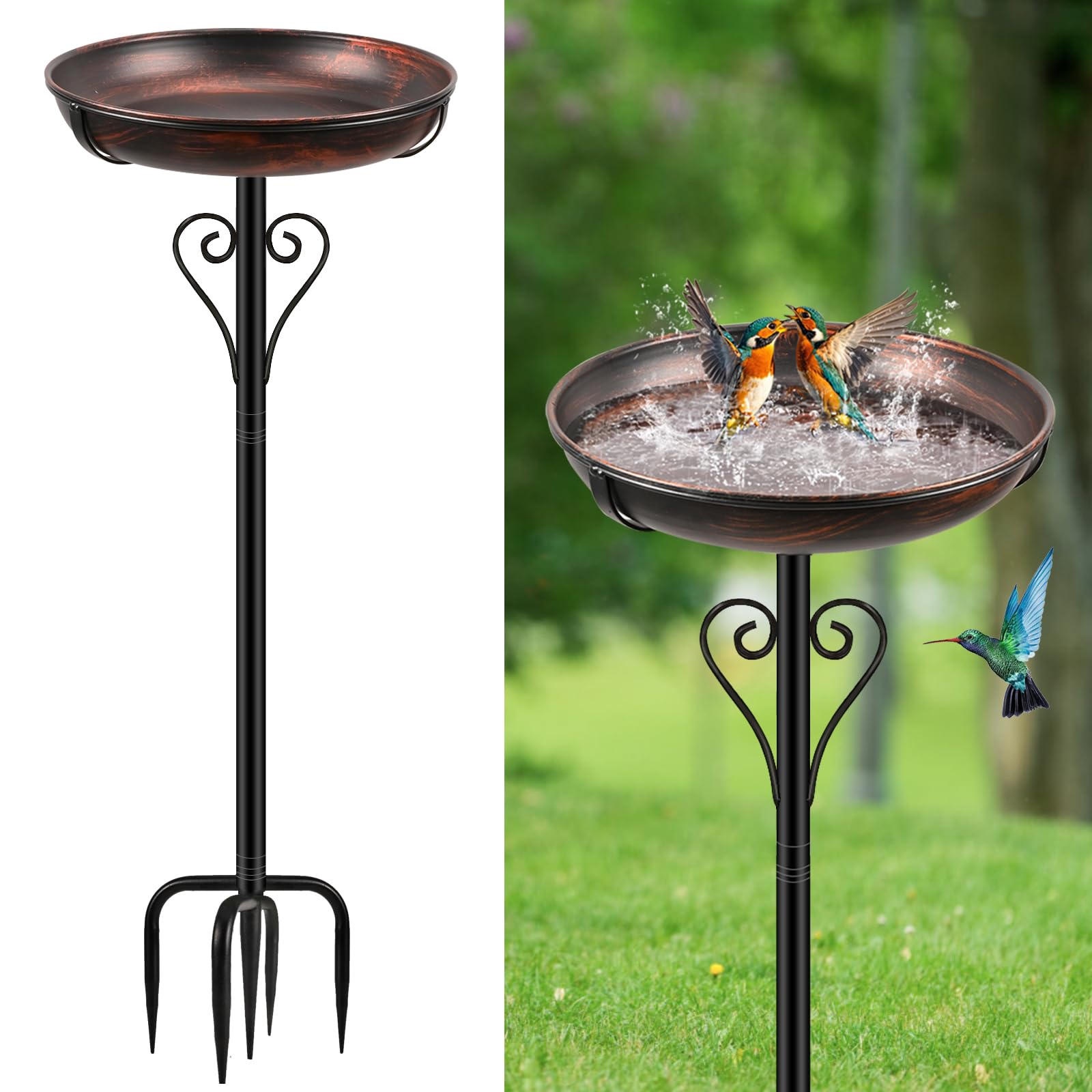ODSNANIE vintage bronze metal bird bath front view