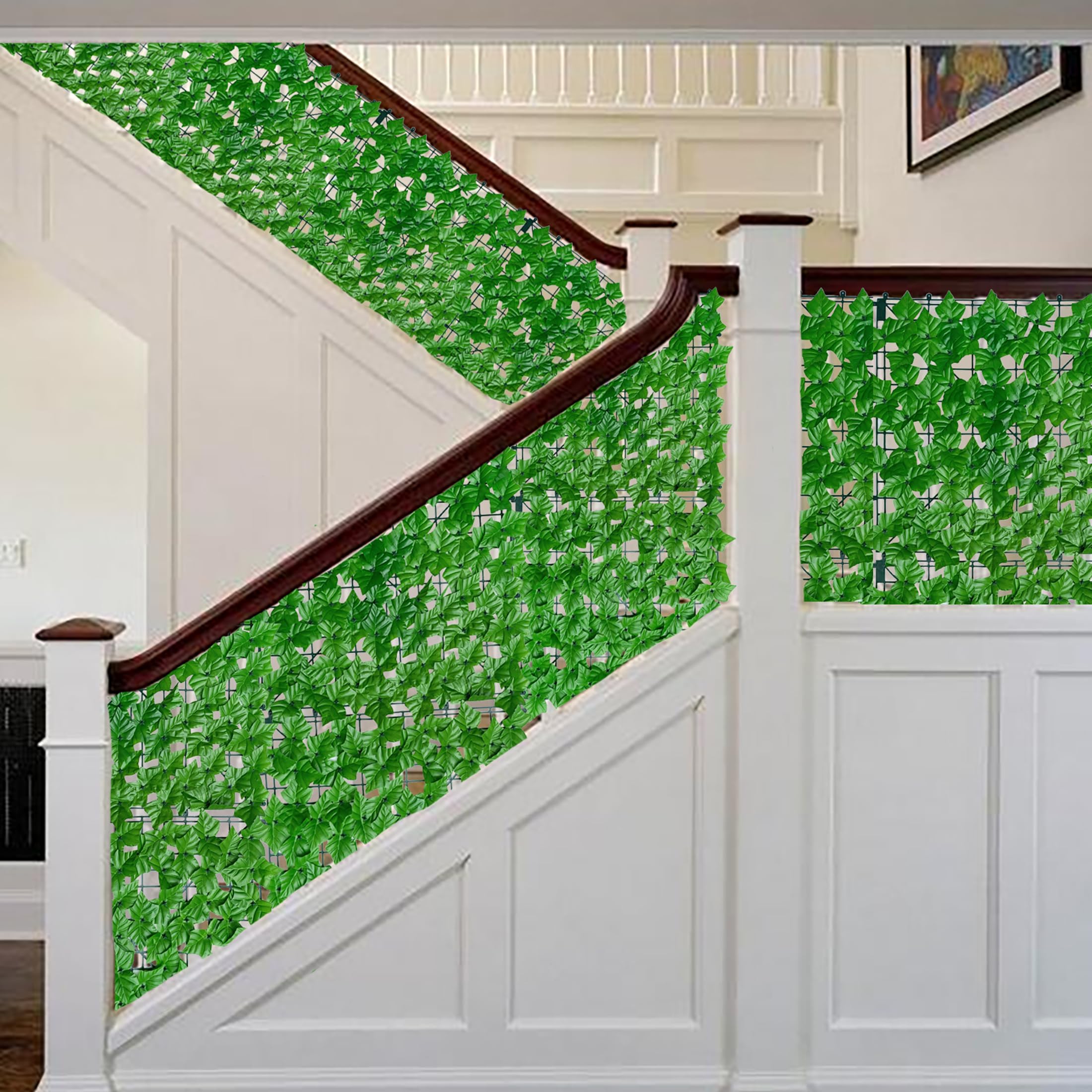 ODTORY Artificial Ivy Privacy Screen hanging on a balcony railing