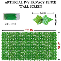 ODTORY Artificial Ivy Privacy Screen showing installation on a wooden fence