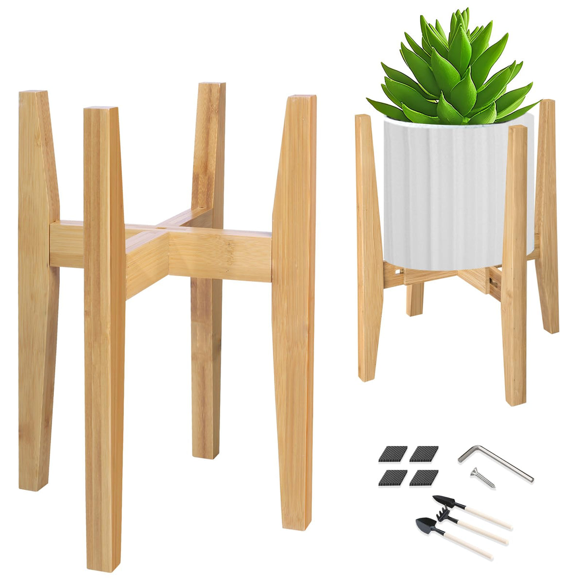 OERGKE Bamboo Adjustable Plant Stand front view