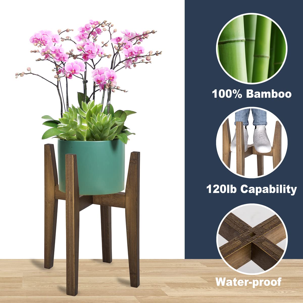 OERGKE bamboo plant stand side view with plant pot