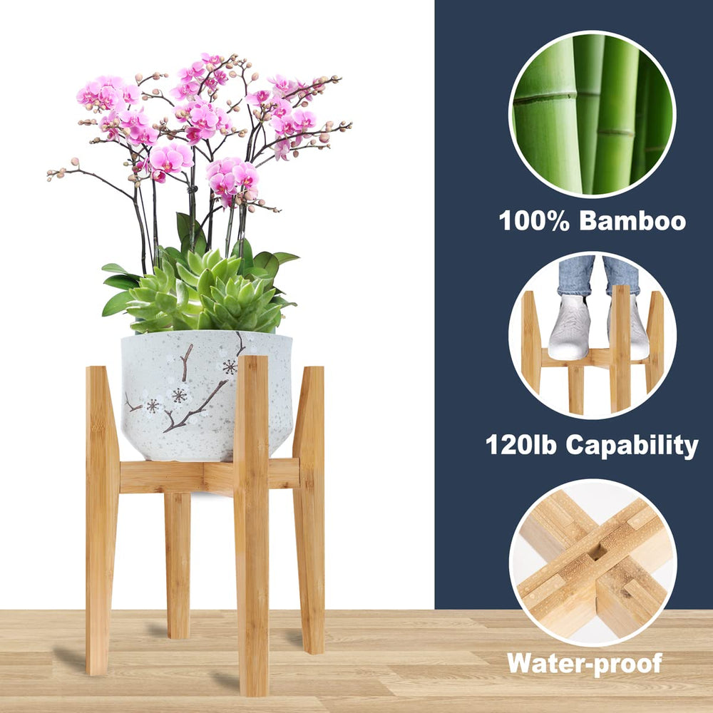 OERGKE Bamboo plant stand side view with pot