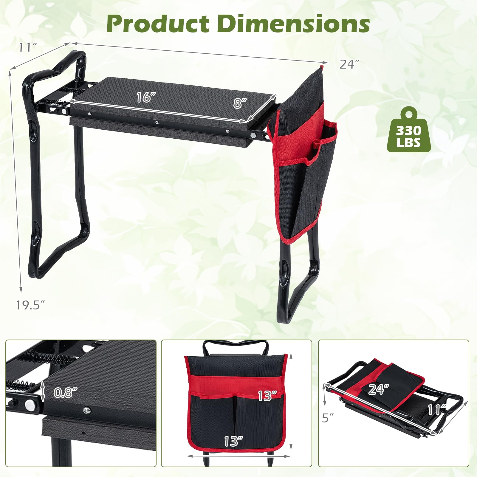 OFFICEJOY Garden Kneeler and Seat side view showing removable tools pouch