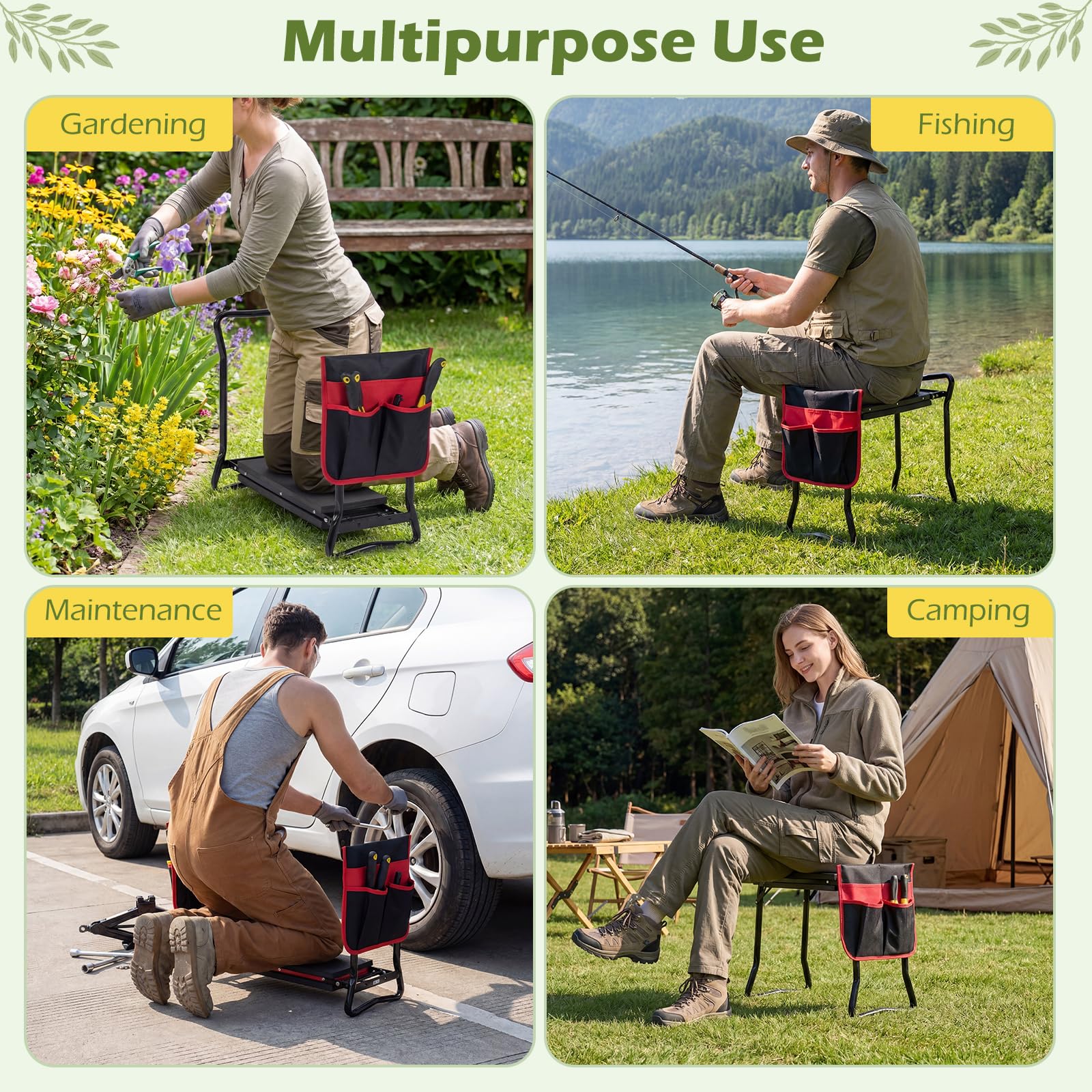 OFFICEJOY Garden Kneeler and Seat with dimensions displayed