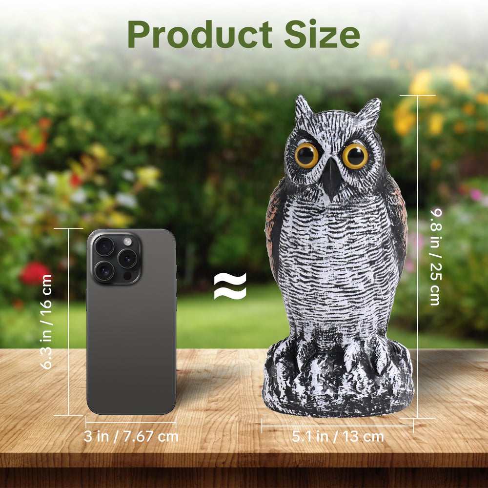 OFFO 10 Inch owl statue against a sunny garden backdrop