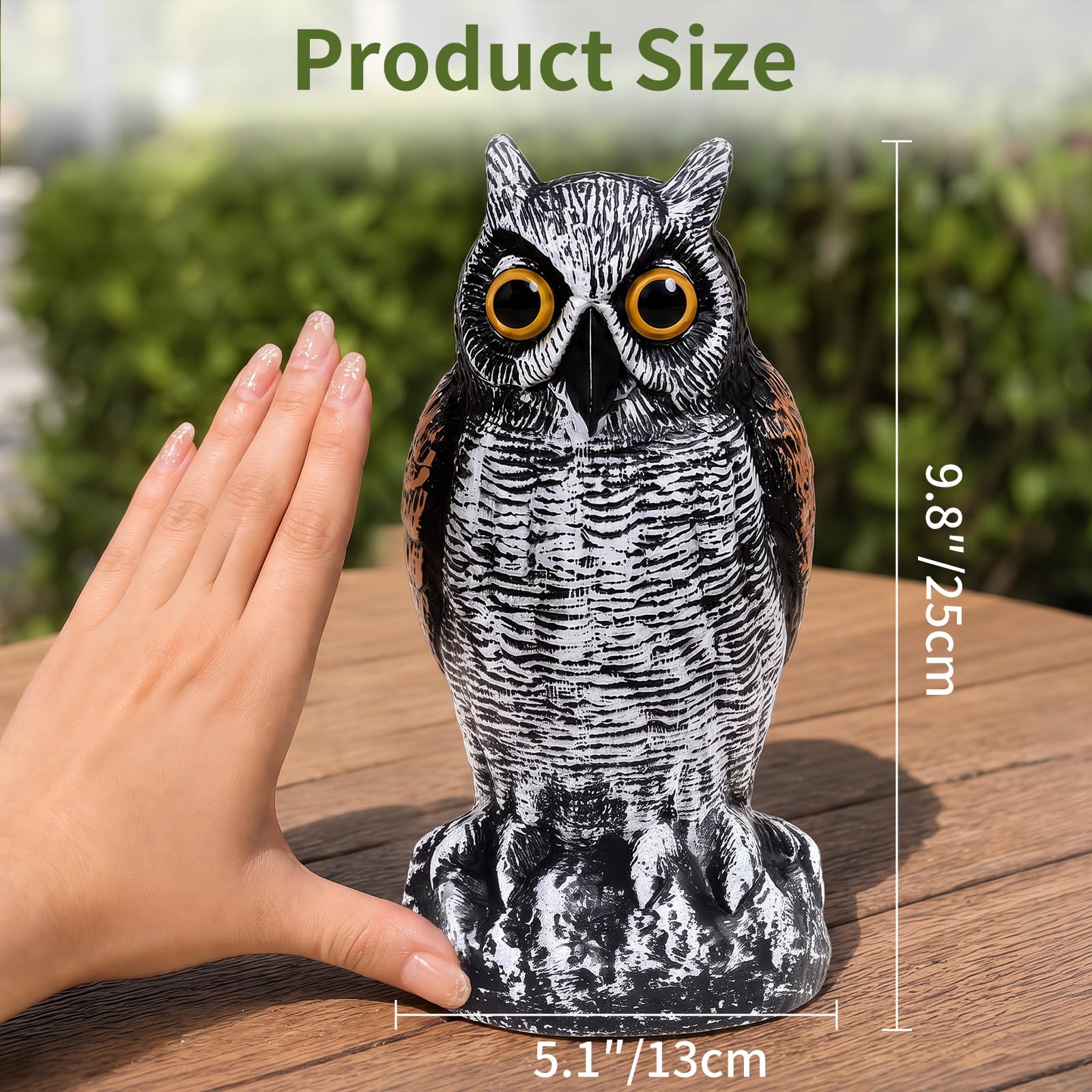 OFFO 10 Inch owl statue placed in a garden setting