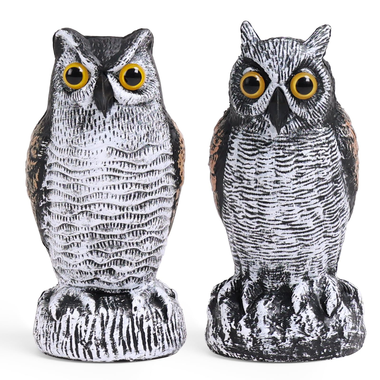 OFFO 2 Pack Realistic Owl Statues front view, hand-painted brown