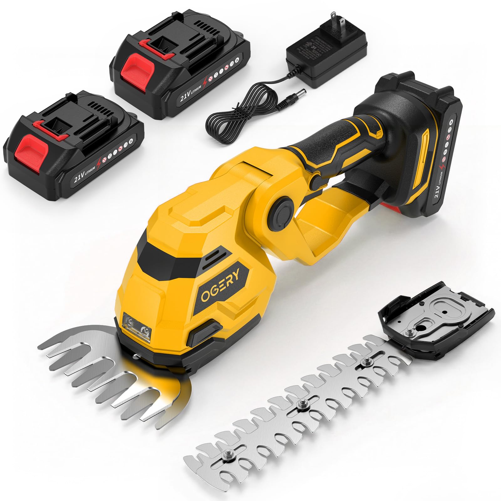 OGERY 2-in-1 Cordless Hedge Trimmer with hedge blade