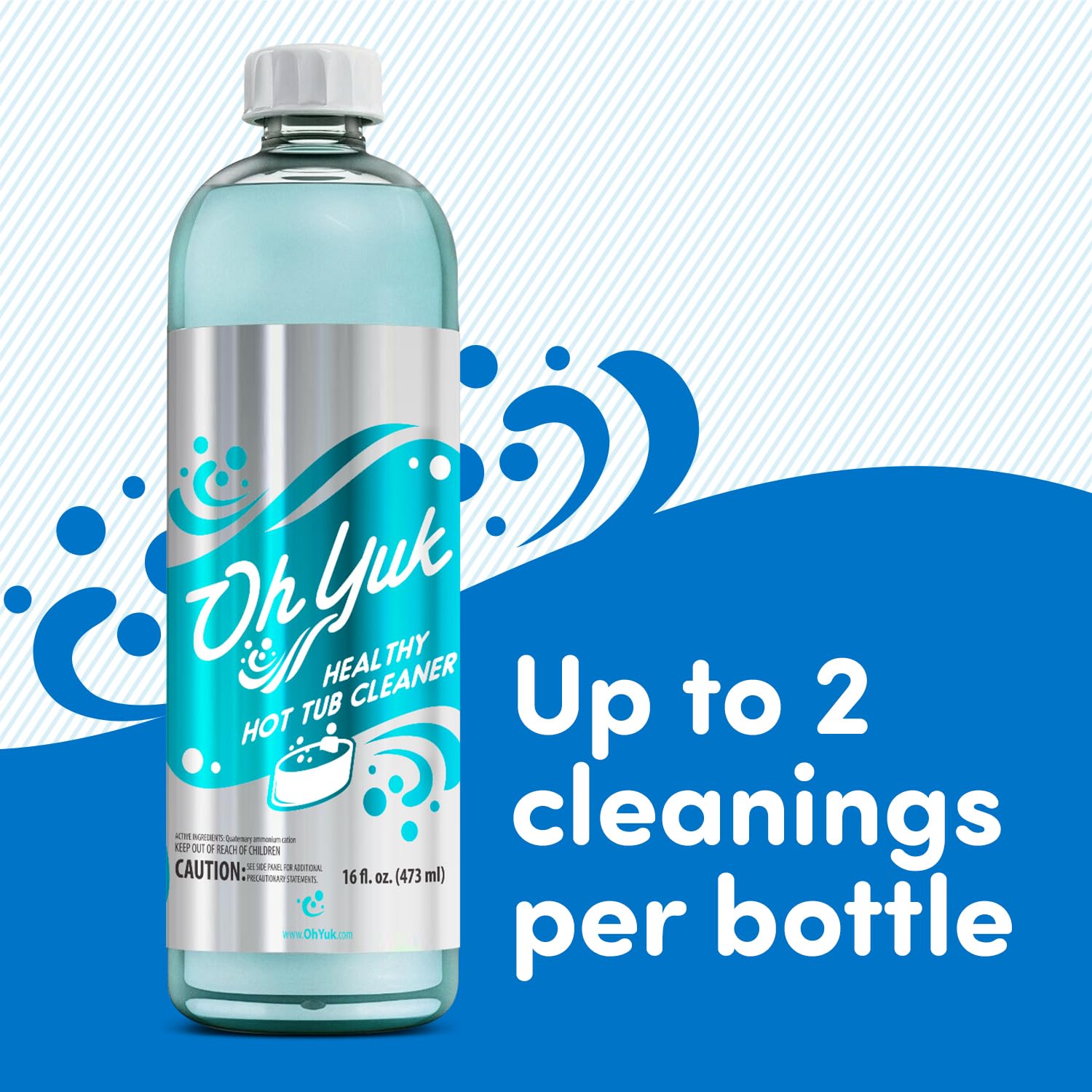 Oh Yuk Hot Tub Cleaner 2-Pack packaging with blue liquid