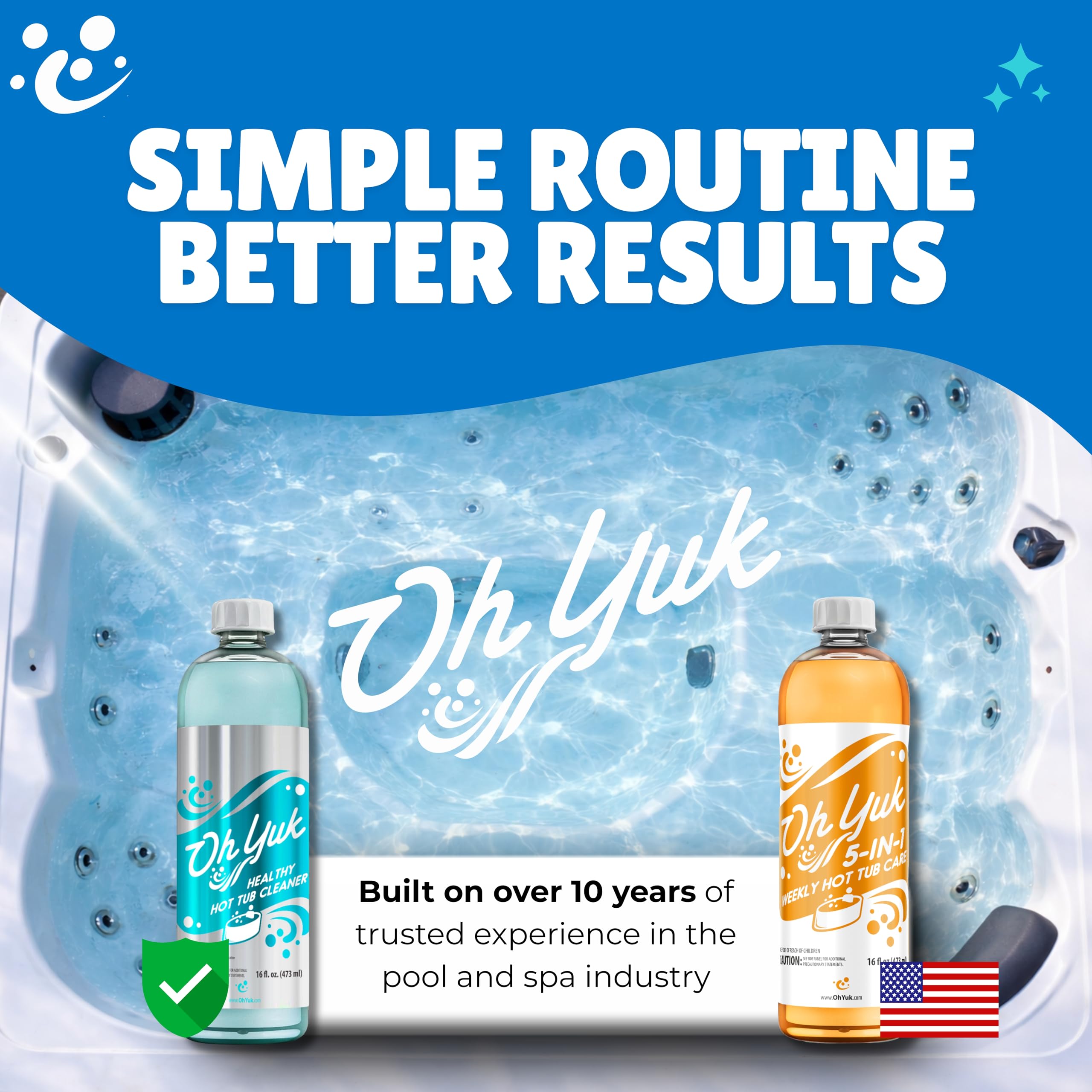 Oh Yuk Hot Tub Cleaner bottle on a clean patio