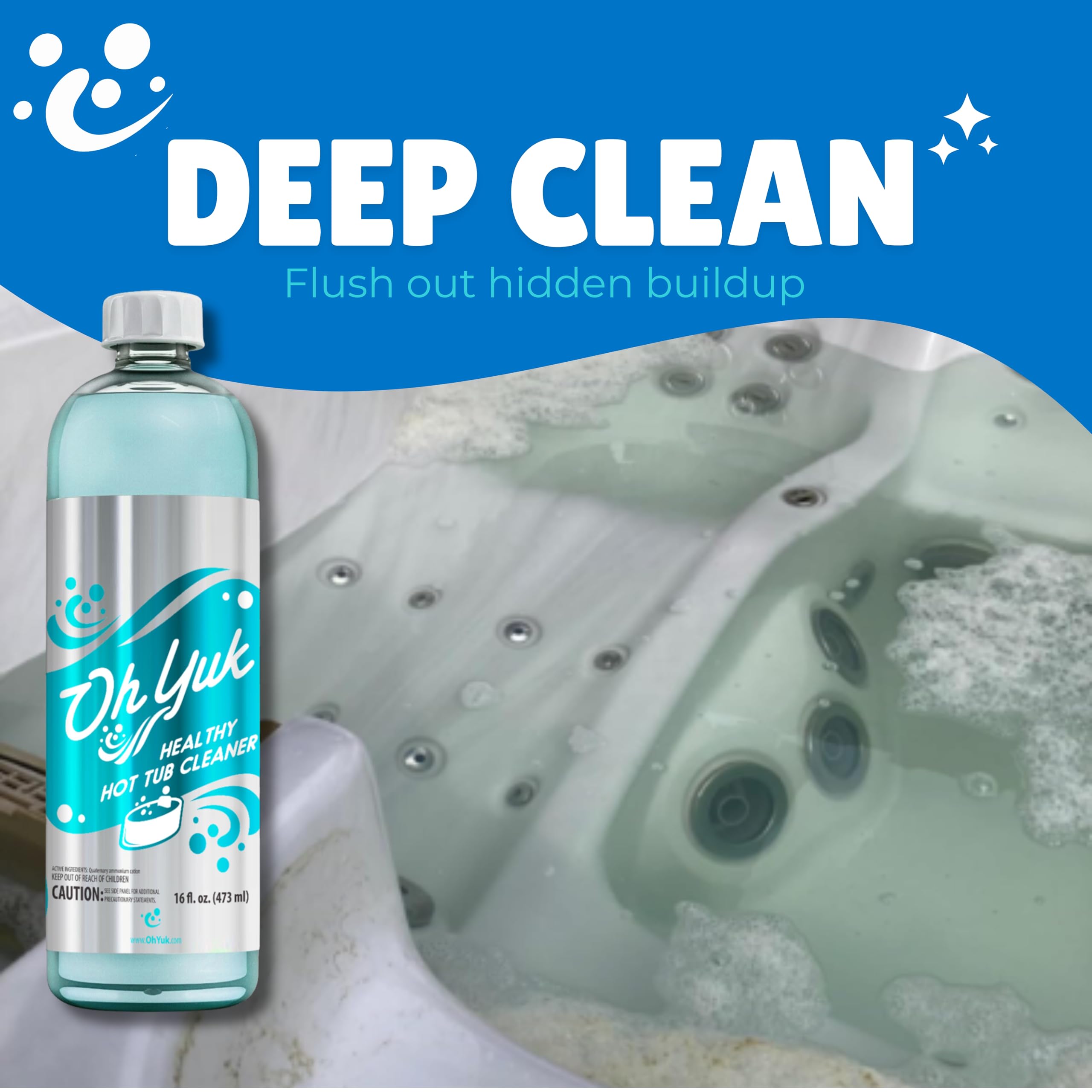 Oh Yuk Hot Tub Cleaner packaging with safety warning