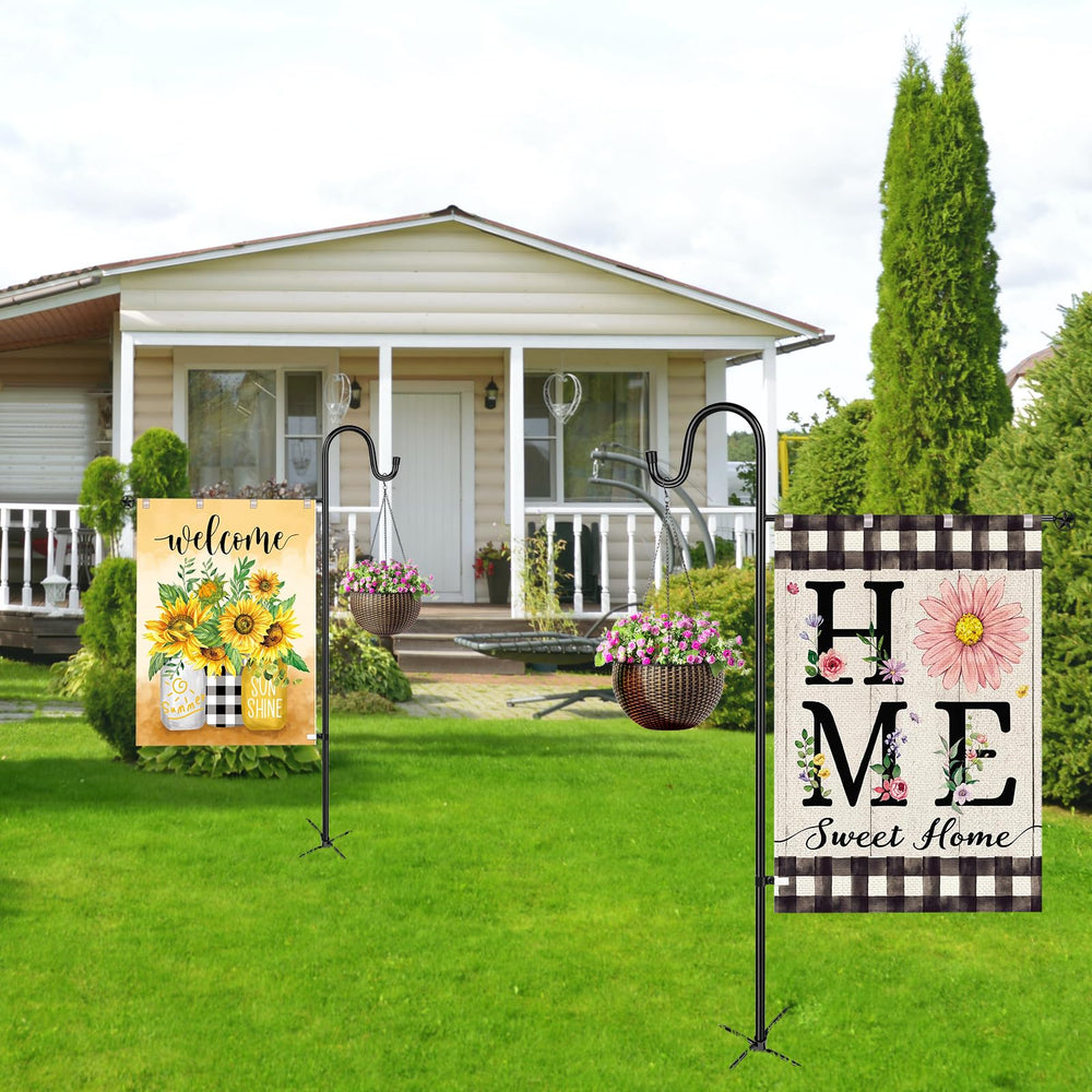 OHCISP Garden Flag Stand in use with lantern hanging