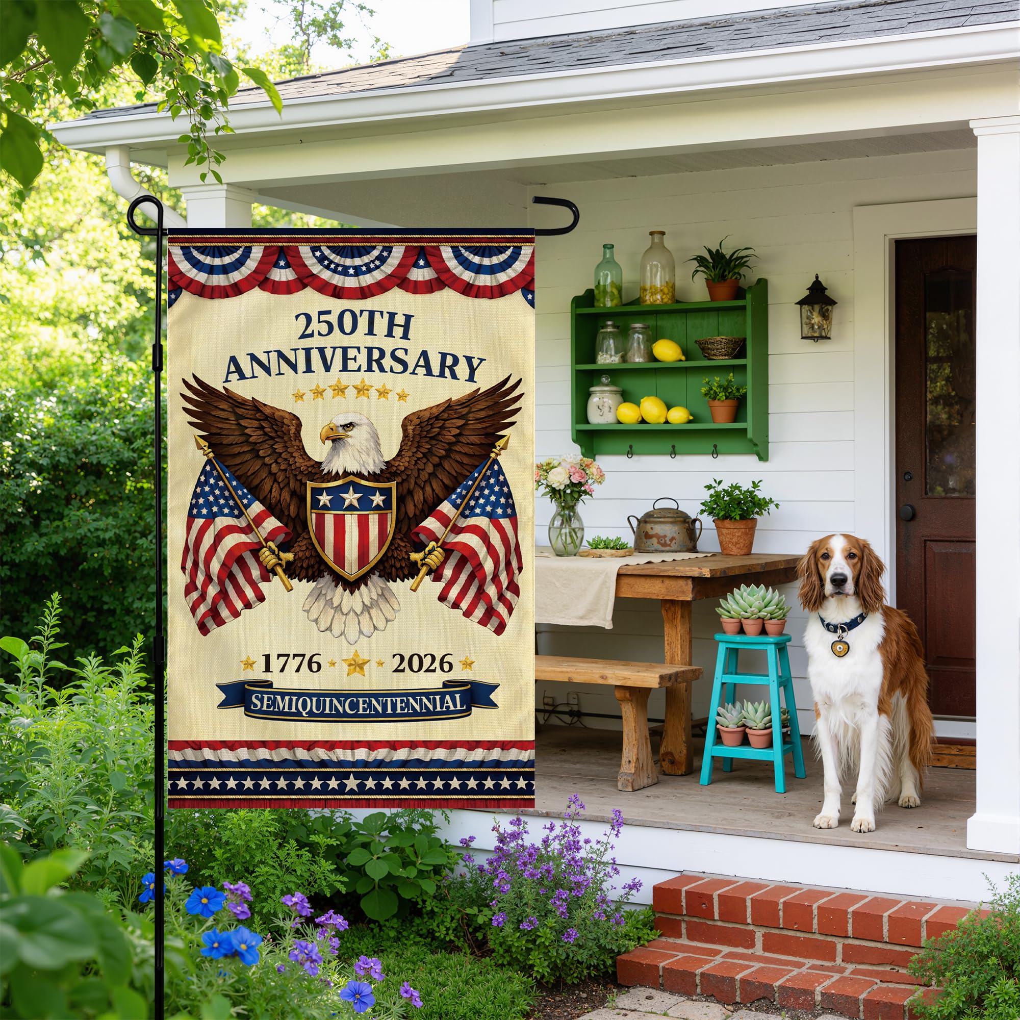 OHOME 250th Anniversary Garden Flag sleeve for hanging