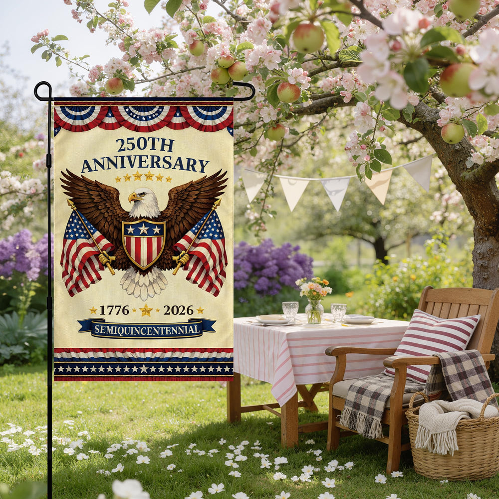 OHOME 250th Anniversary Garden Flag with bunting and stars detail