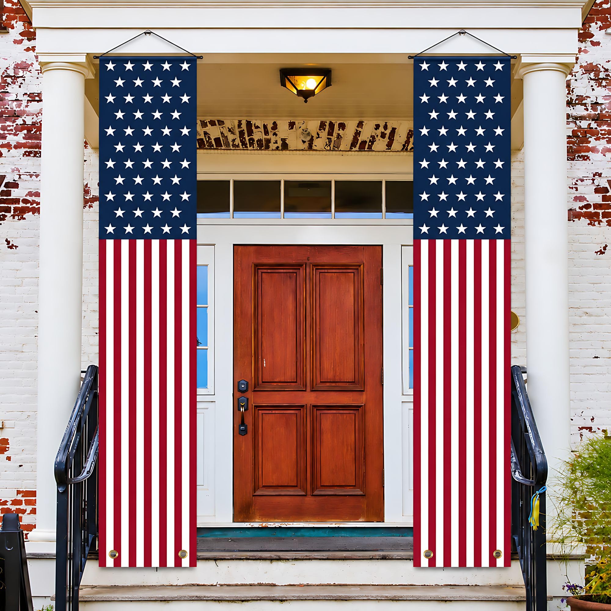 OHOME 4th of July Porch Banner front view with red, white, and blue design