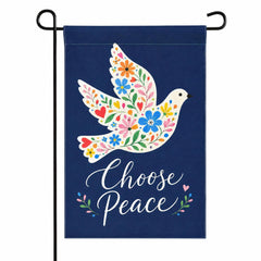 OHOME Choose Peace Garden Flag front view with floral dove design