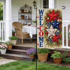 OHOME garden flag displayed in a garden setting