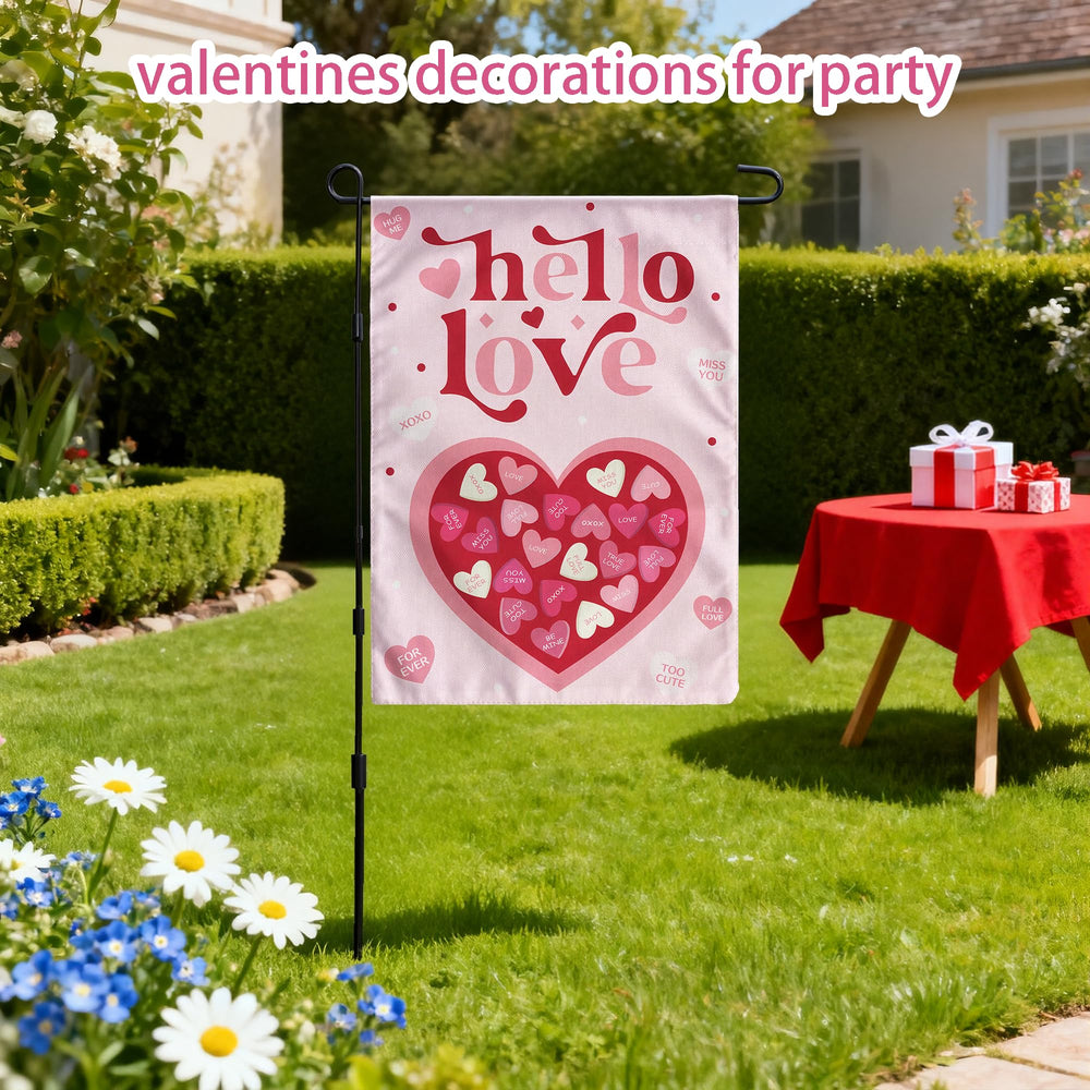 OHOME Heart Love Garden Flag displayed in a garden setting
