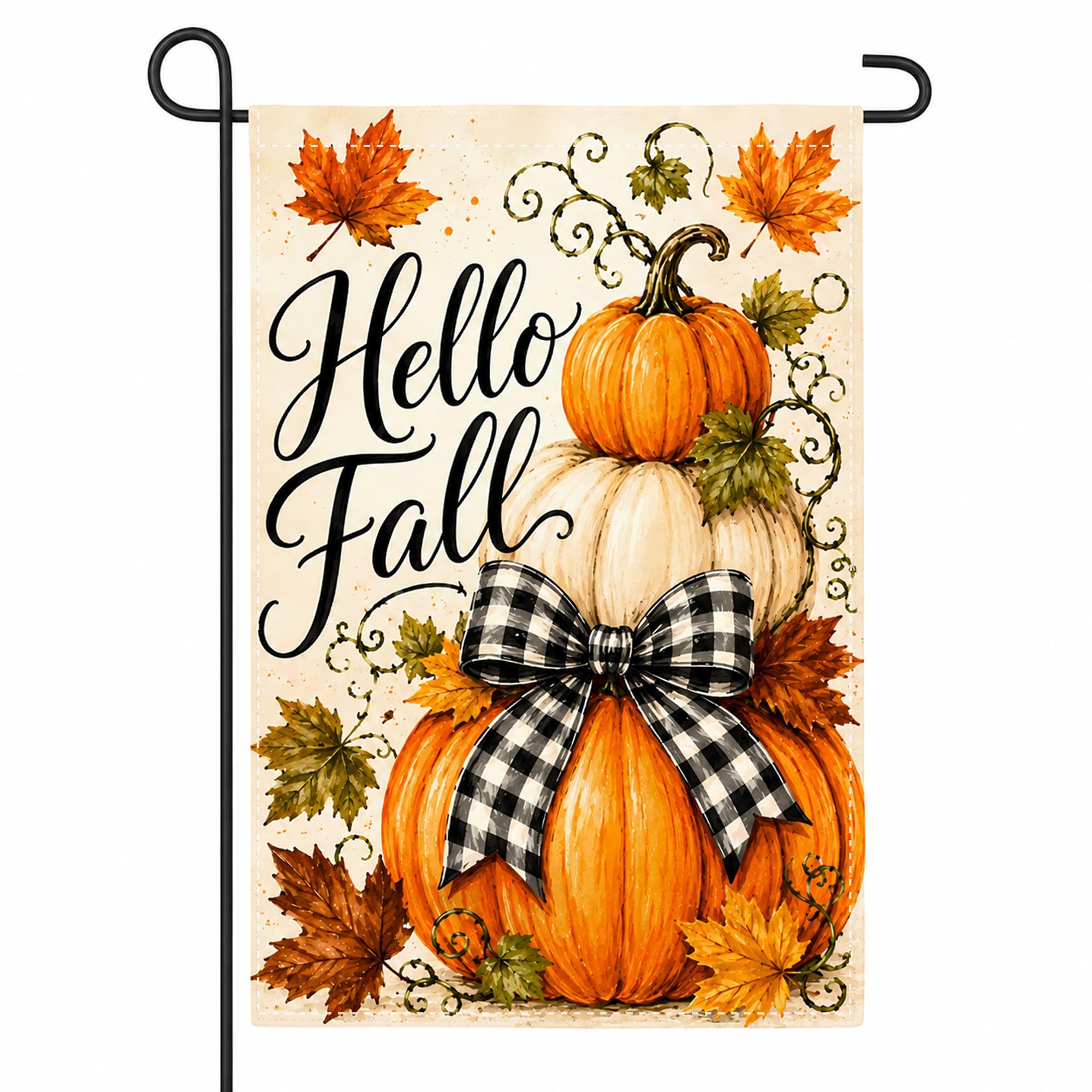 OHOME Hello Fall Garden Flag featuring pumpkin design