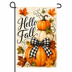 OHOME Hello Fall Garden Flag featuring pumpkin design