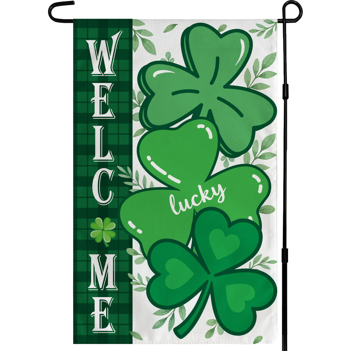 OHOME Shamrock Garden Flag front view with clover design