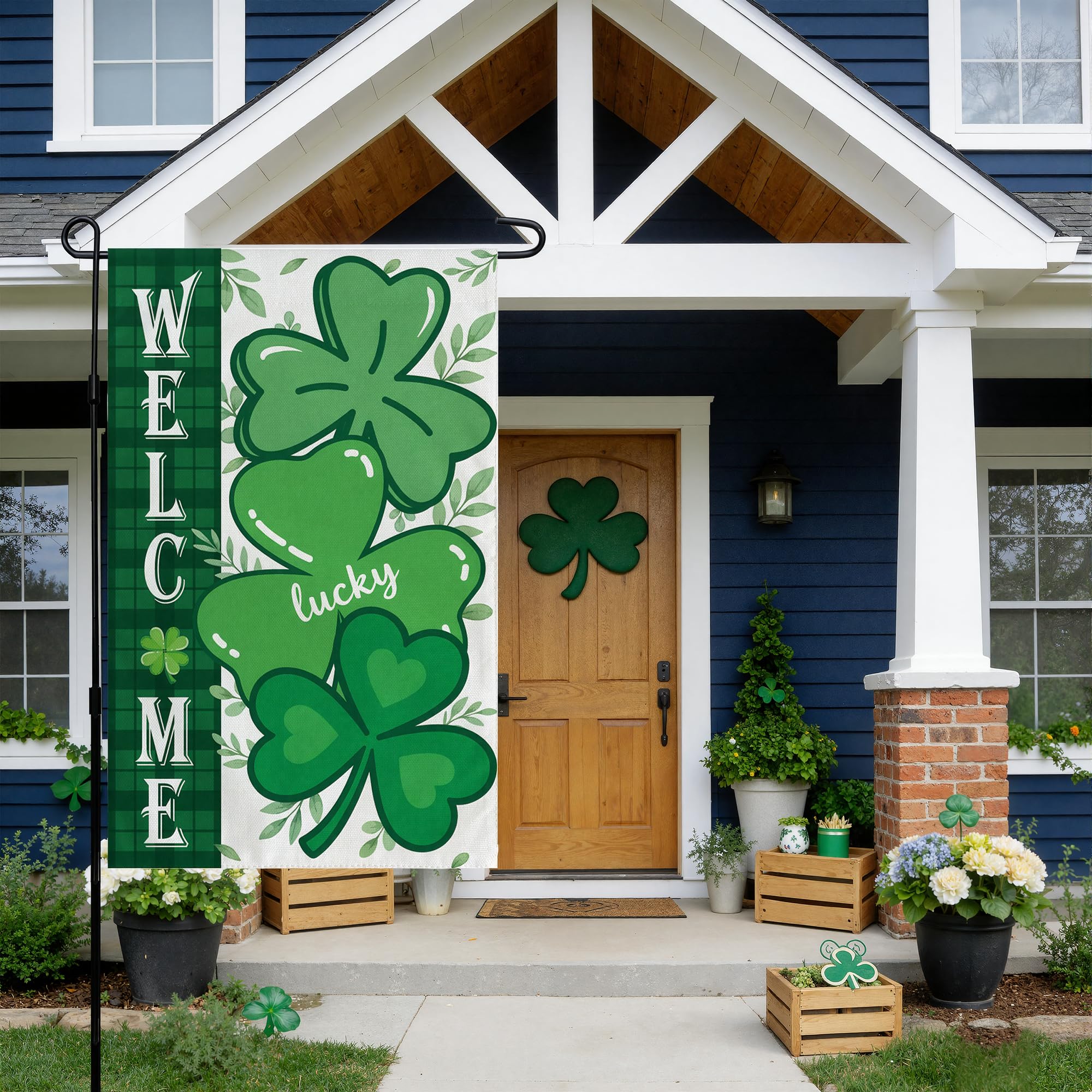 OHOME Shamrock Garden Flag packaging and dimensions