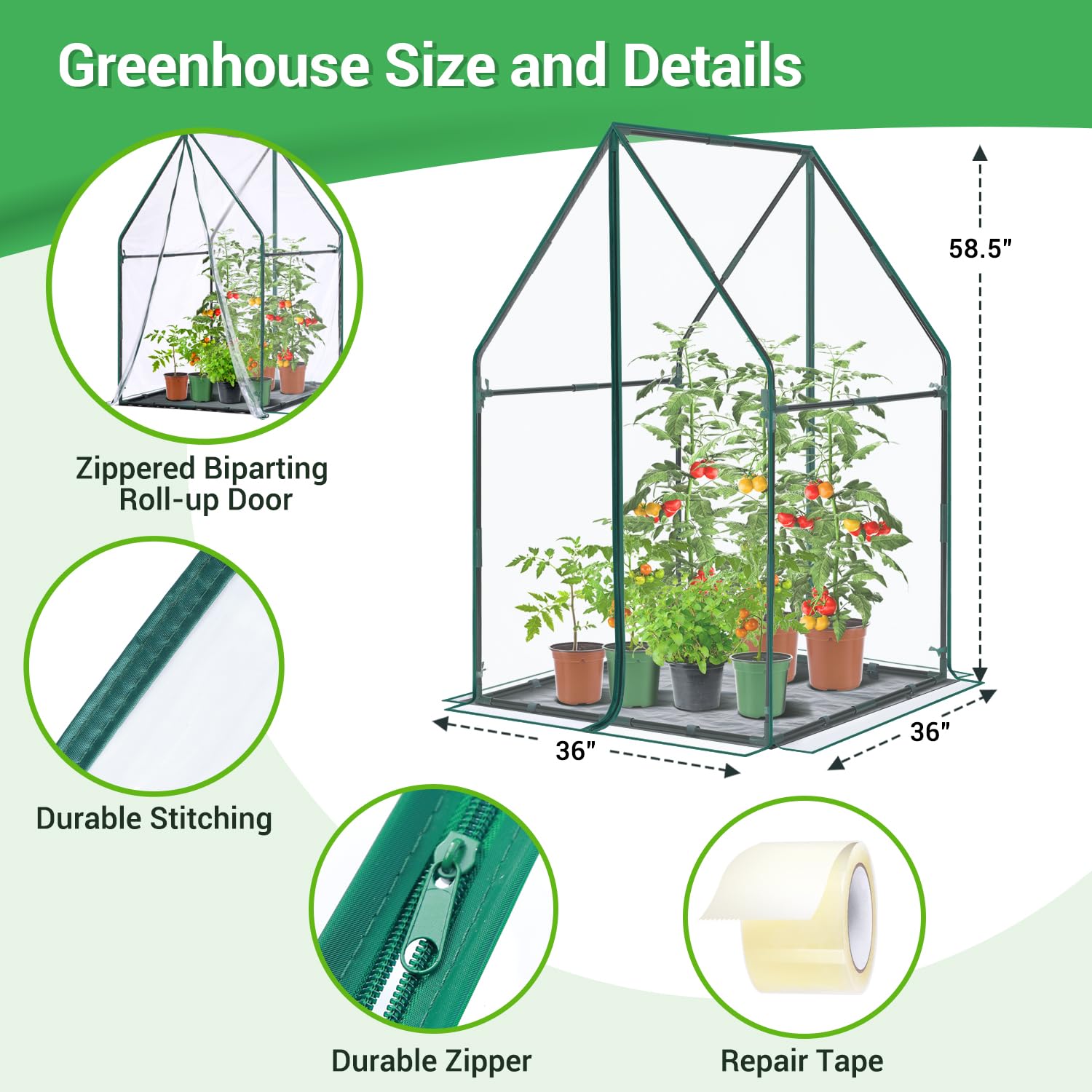 Ohuhu Mini Greenhouse with zippered door rolled up