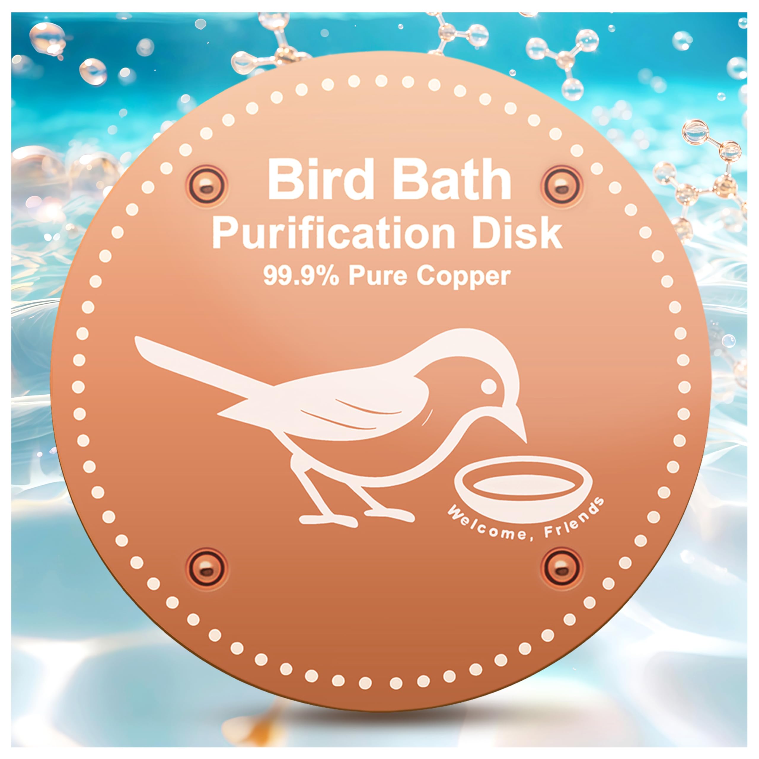 OICEME Bird Bath Purification Disc front view, copper finish