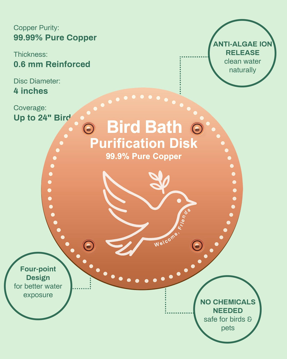 OICEME Bird Bath Purification Disc side view in use