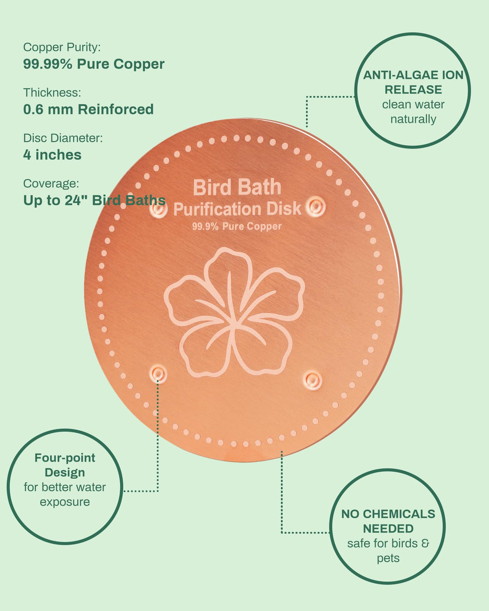 OICEME Bird Bath Purification Disk close-up showing pure copper texture