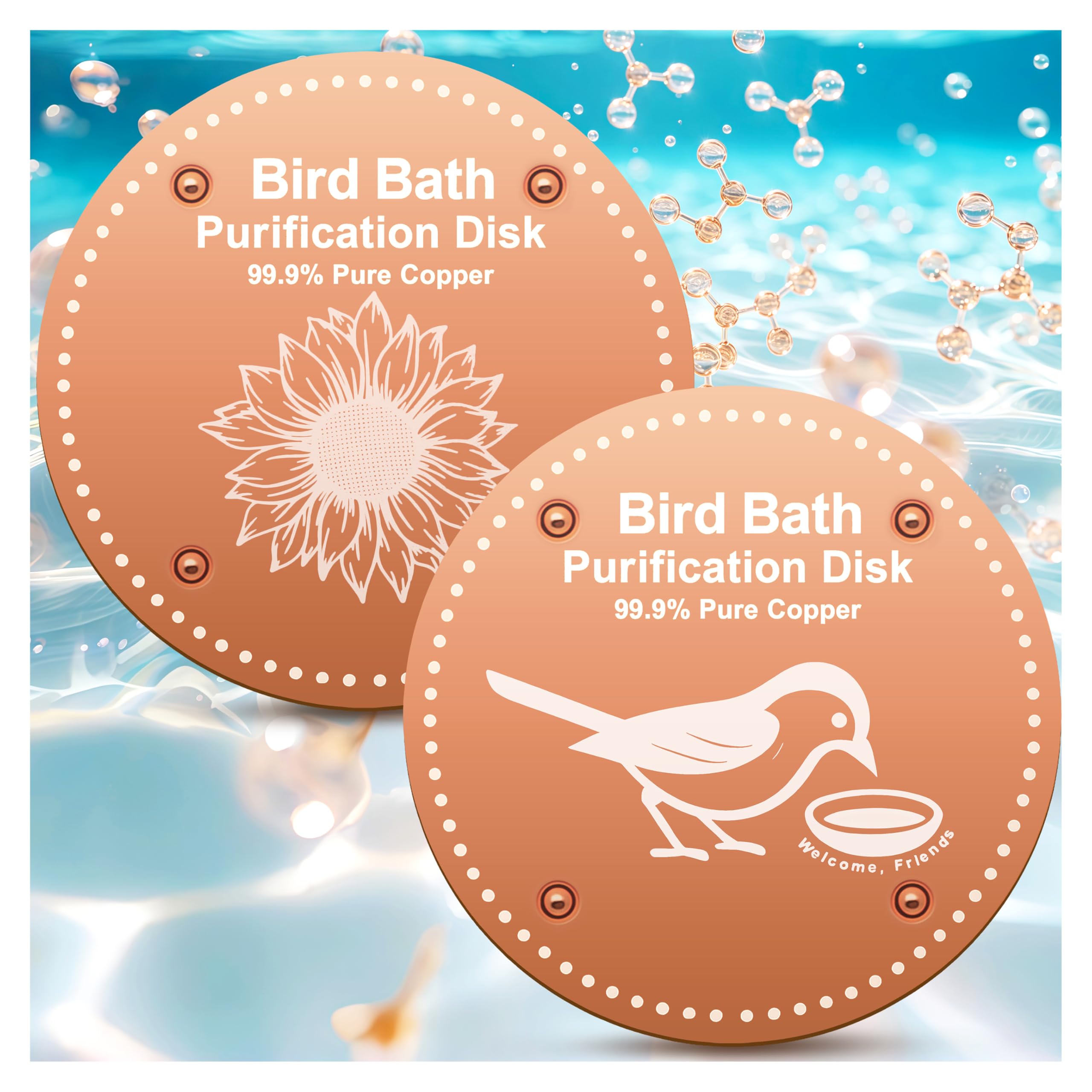OICEME Bird Bath Purification Disk front view with pure copper finish