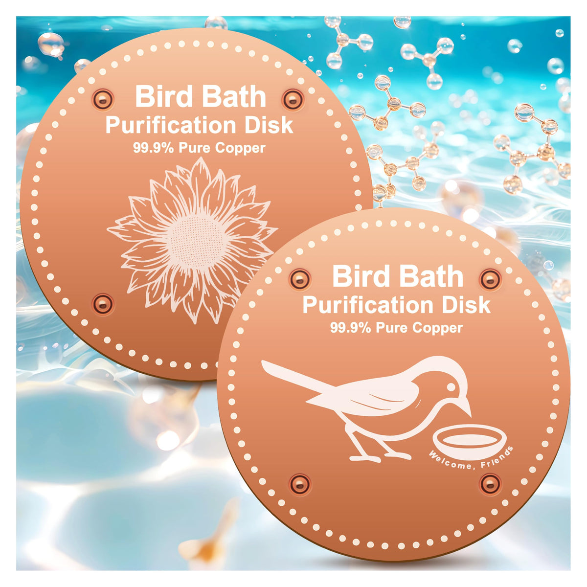 OICEME Bird Bath Purification Disk front view with pure copper finish