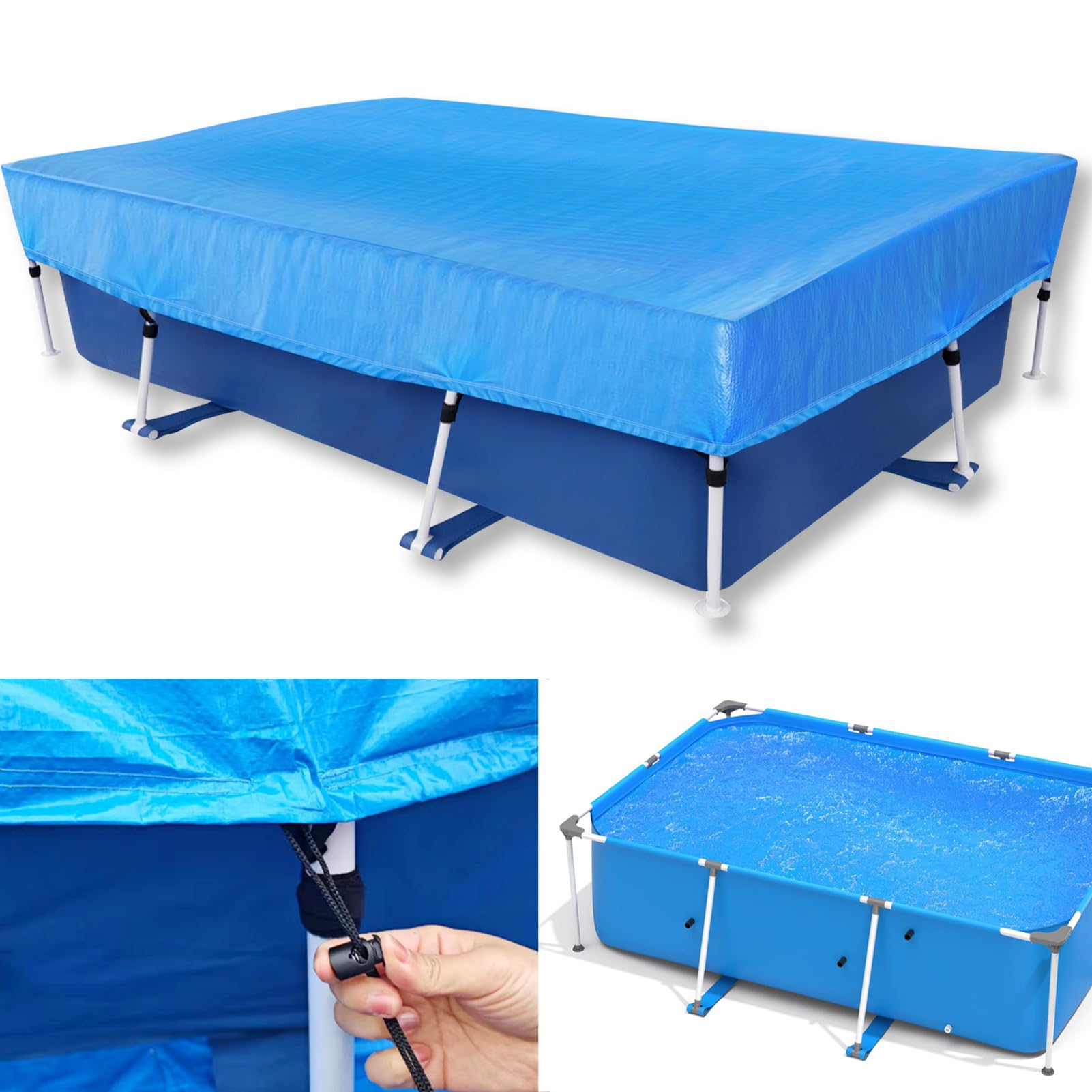 OIOYLEY 10 ft Rectangle Pool Cover front view in blue
