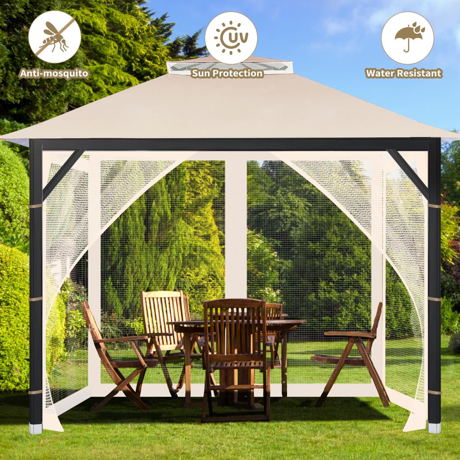 OIPUNSHLE 10x10 gazebo mosquito netting beige packaging front