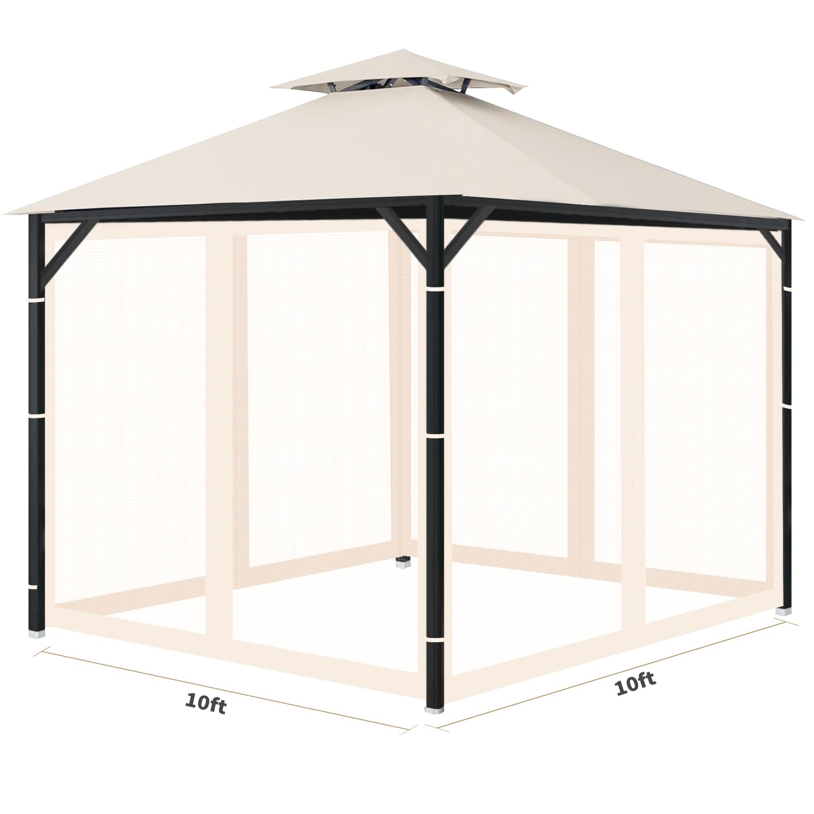 OIPUNSHLE 10x10 gazebo mosquito netting beige side view