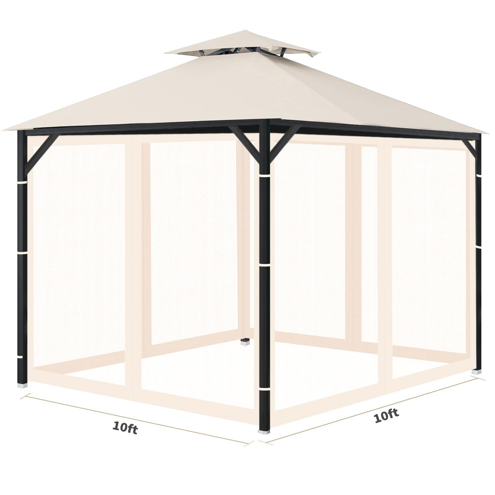 OIPUNSHLE 10x10 gazebo mosquito netting beige side view