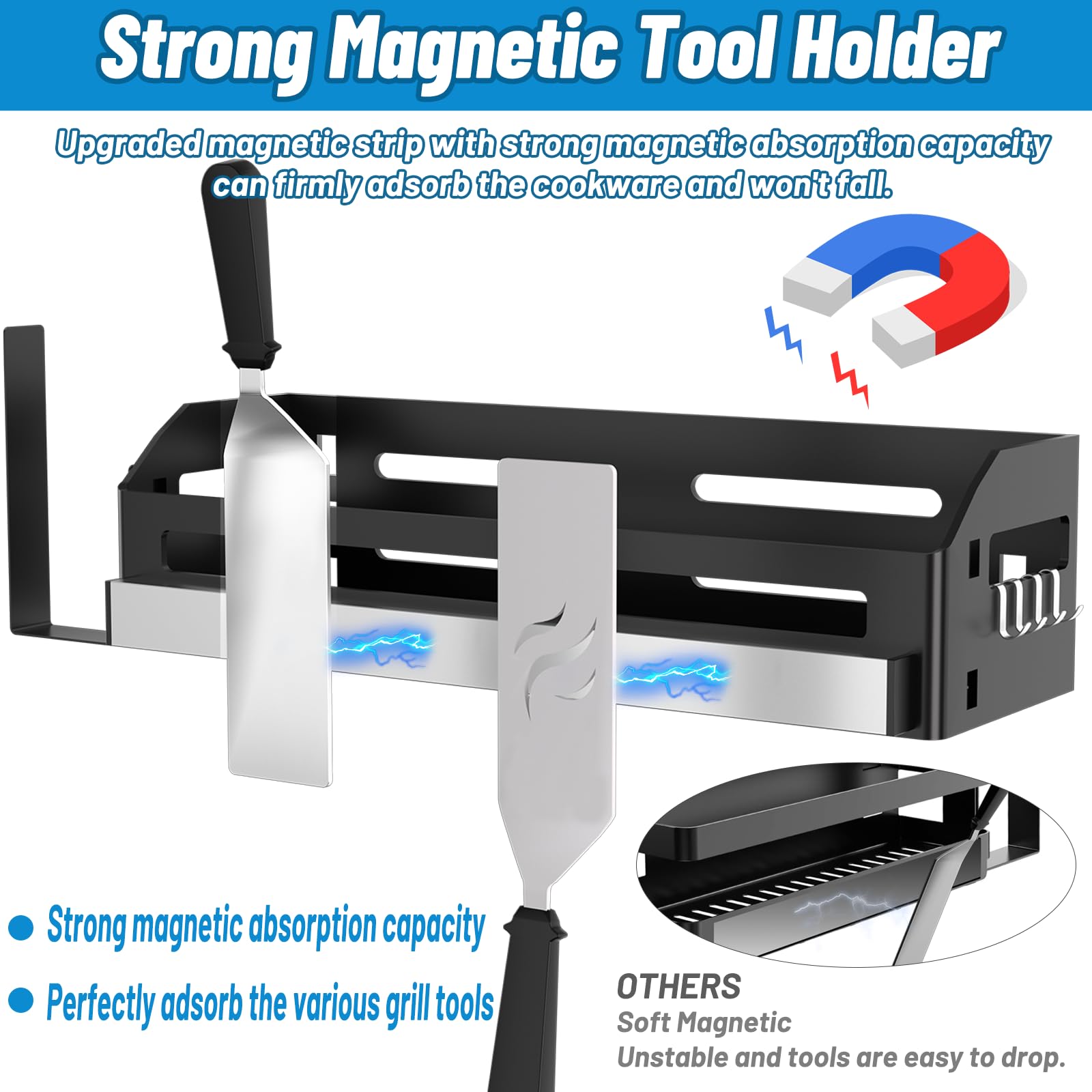 Oiyue Griddle Caddy showing J-Hooks for accessory storage