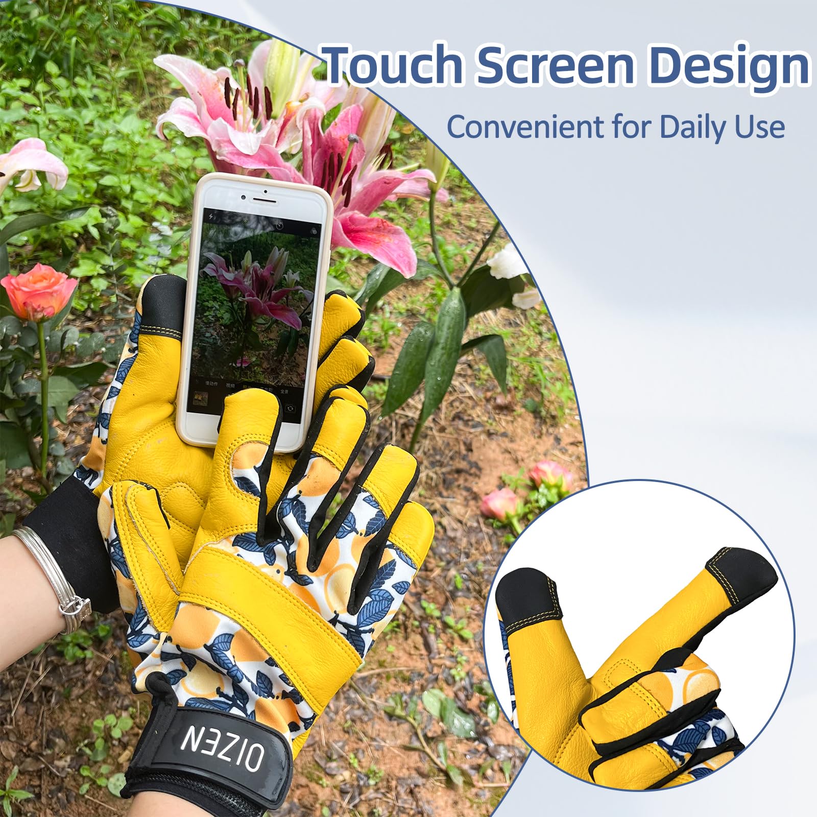 OIZEN gardening gloves being worn while planting
