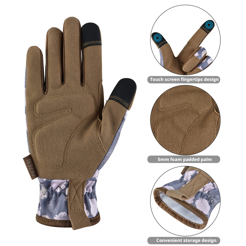 OIZEN Gardening Gloves featuring touchscreen compatible thumb and index finger