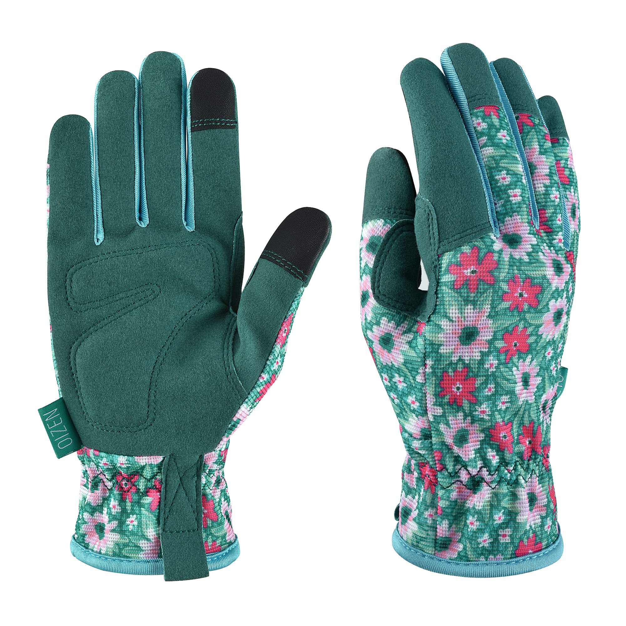 OIZEN Gardening Gloves front view with floral pattern