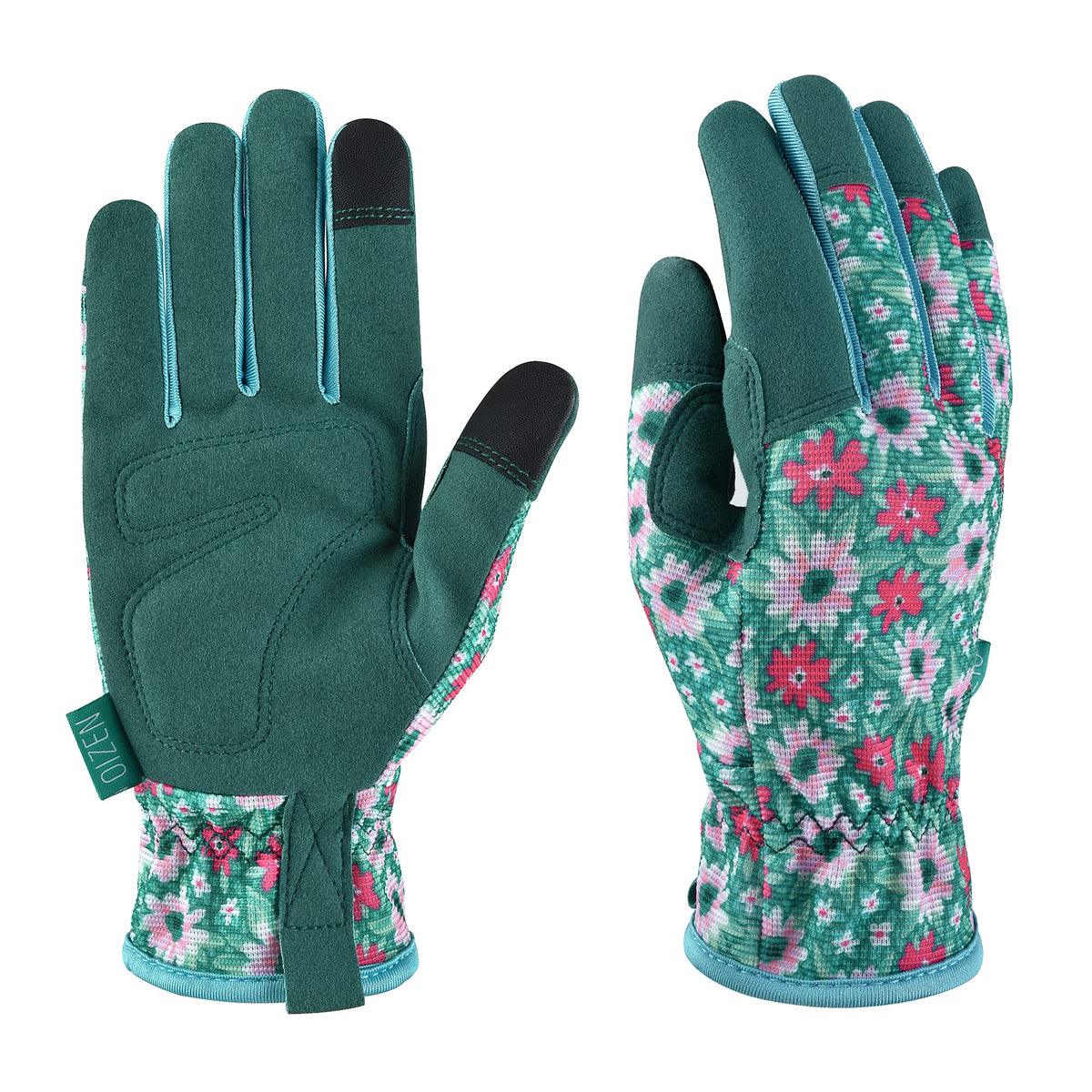 OIZEN Gardening Gloves front view with floral pattern