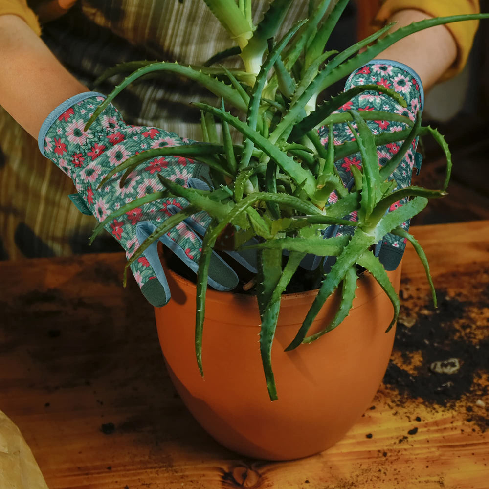 OIZEN Gardening Gloves in vibrant green flower design
