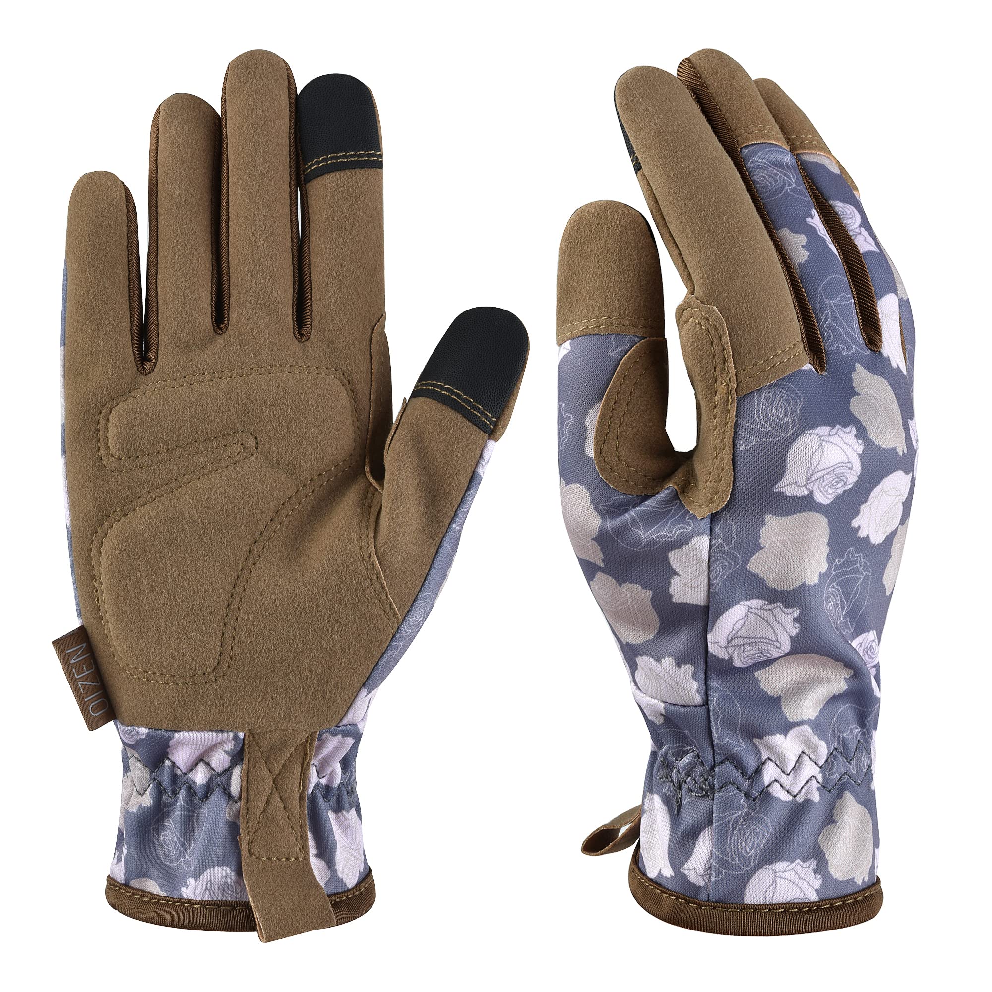 OIZEN Gardening Gloves large size with rose flower pattern front view